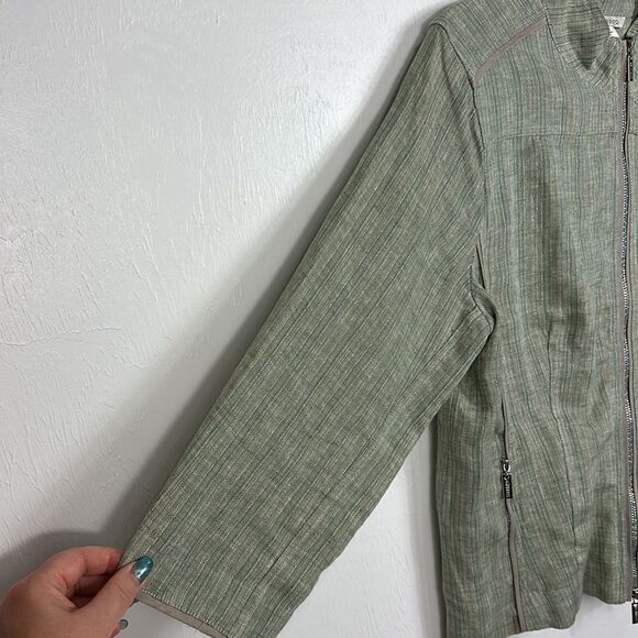 Spanner Linen Green Long Sleeve Striped Zip Up Jacket Size 14 - Picture 2 of 12